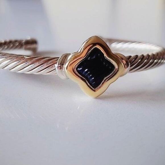 David Yurman Albion Black Onyx Cable Bracelet β 18K & Sterling Silver β L - Picture 1 of 7